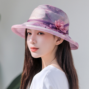 真丝帽子女夏季遮阳帽防紫外线防晒帽出游渔夫帽女桑蚕丝太阳帽女