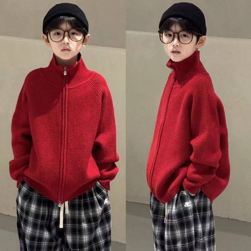 男童立领针织外套秋冬毛衣2025红色儿童洋气针织衫拉链衫保暖外套,童装/婴儿装/亲子装,毛衣/针织衫,淘宝优惠券,粉丝福利购,淘宝优惠卷