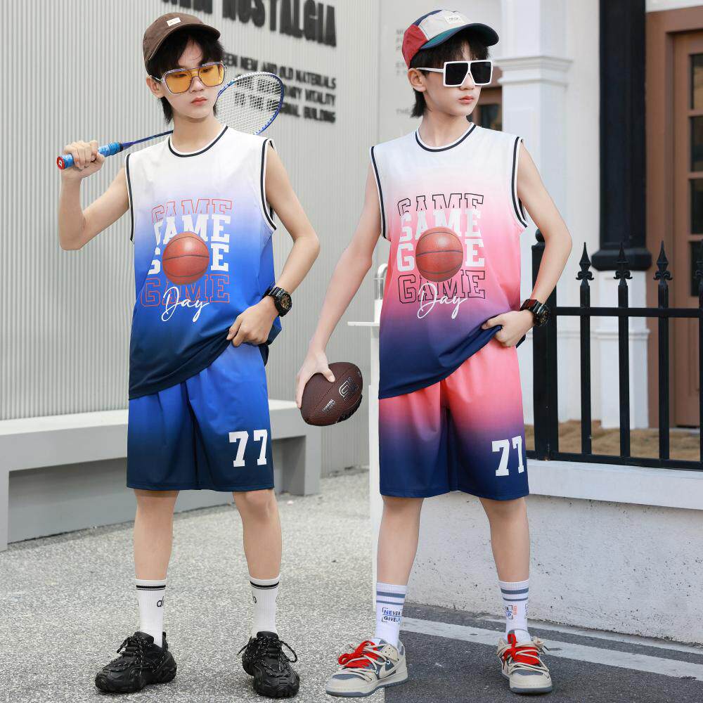 2026新款洋气跑步套装男童休闲薄款潮流运动装儿童球衣短裤两件套