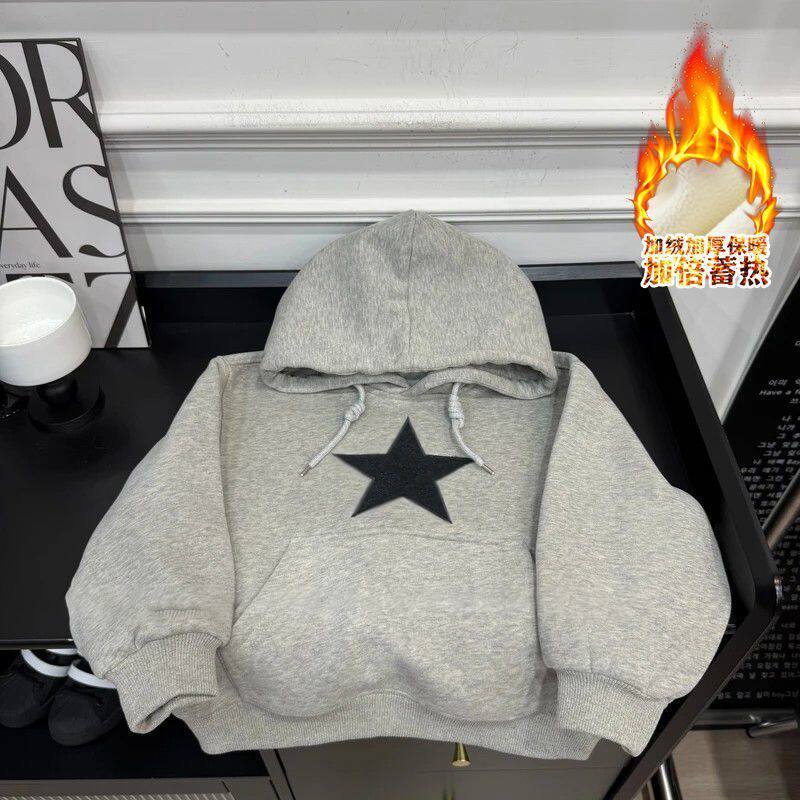 童装男童加绒款连帽卫衣2026秋冬新款衣服中大童宽松长袖上衣男孩