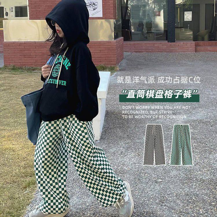 女童棋盘格裤子2026秋装