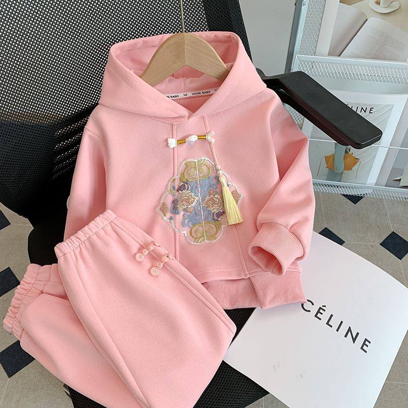 女童套装春秋2026新款中国刺绣女孩卫衣两件套儿童时髦中式春款