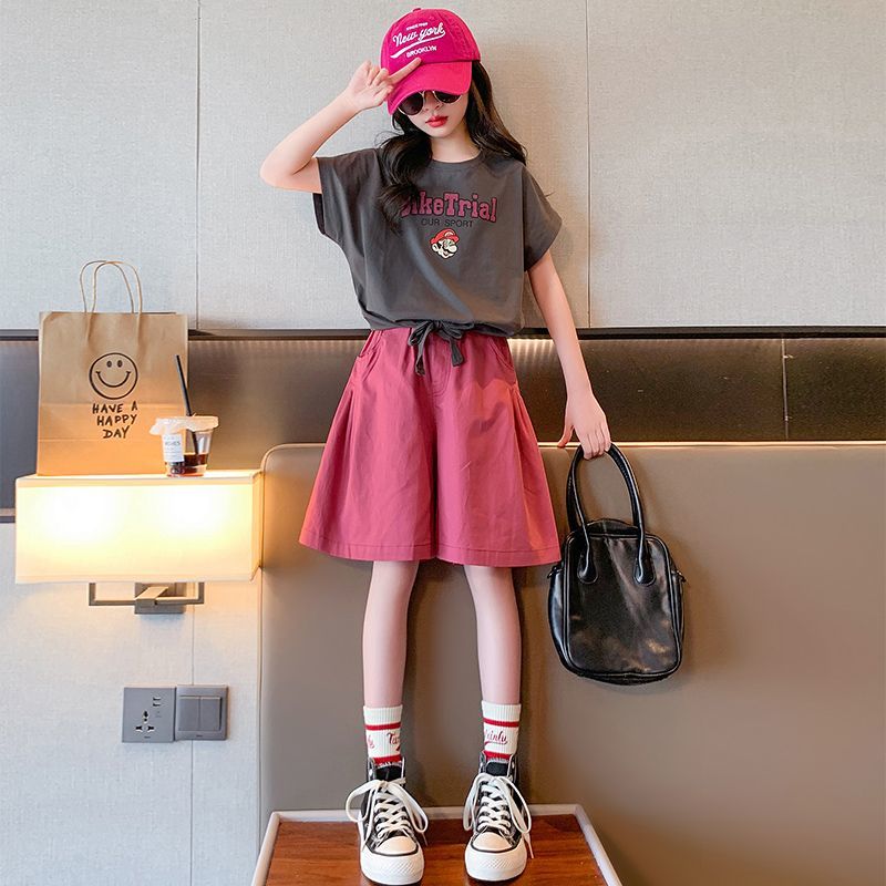 女童夏季套装2025新款儿童网红炸街卡通运动夏装五分裤休闲两件套