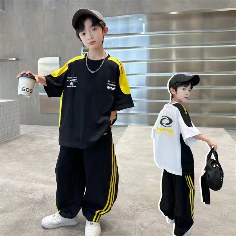 2025新款男童夏装短袖套装中大童韩版夏季儿童夏款男孩长裤两件套