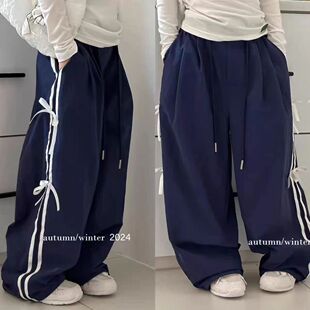 韩国童装女童秋装裤子2026新款侧边蝴蝶结洋气时髦儿童运动休闲裤