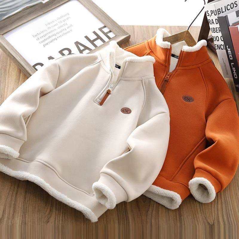 儿童立领卫衣2025新款男童加绒加厚中大童学生打底拉链上衣保暖潮