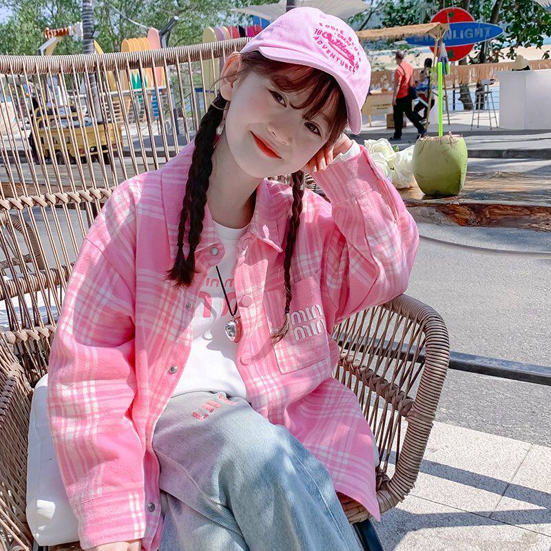 女童衬衫秋装2026新款洋气儿童长袖格子衬衣春秋款外套小女孩上衣