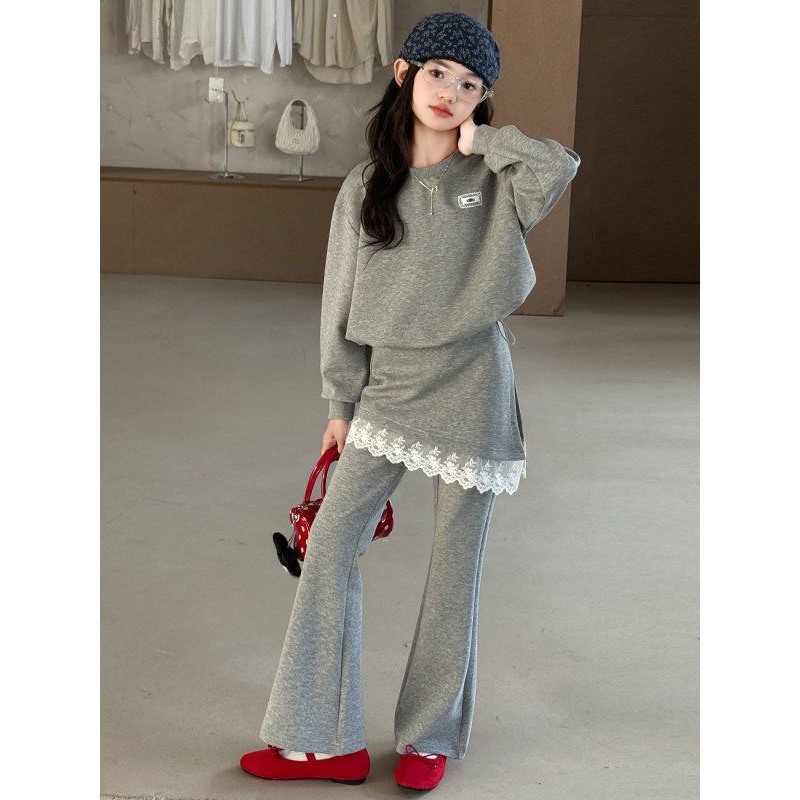 女童韩系穿搭卫衣套装2026春款新款洋气儿童蕾丝春秋喇叭裤巨好看