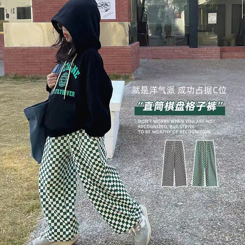 女童棋盘格裤子2026春装