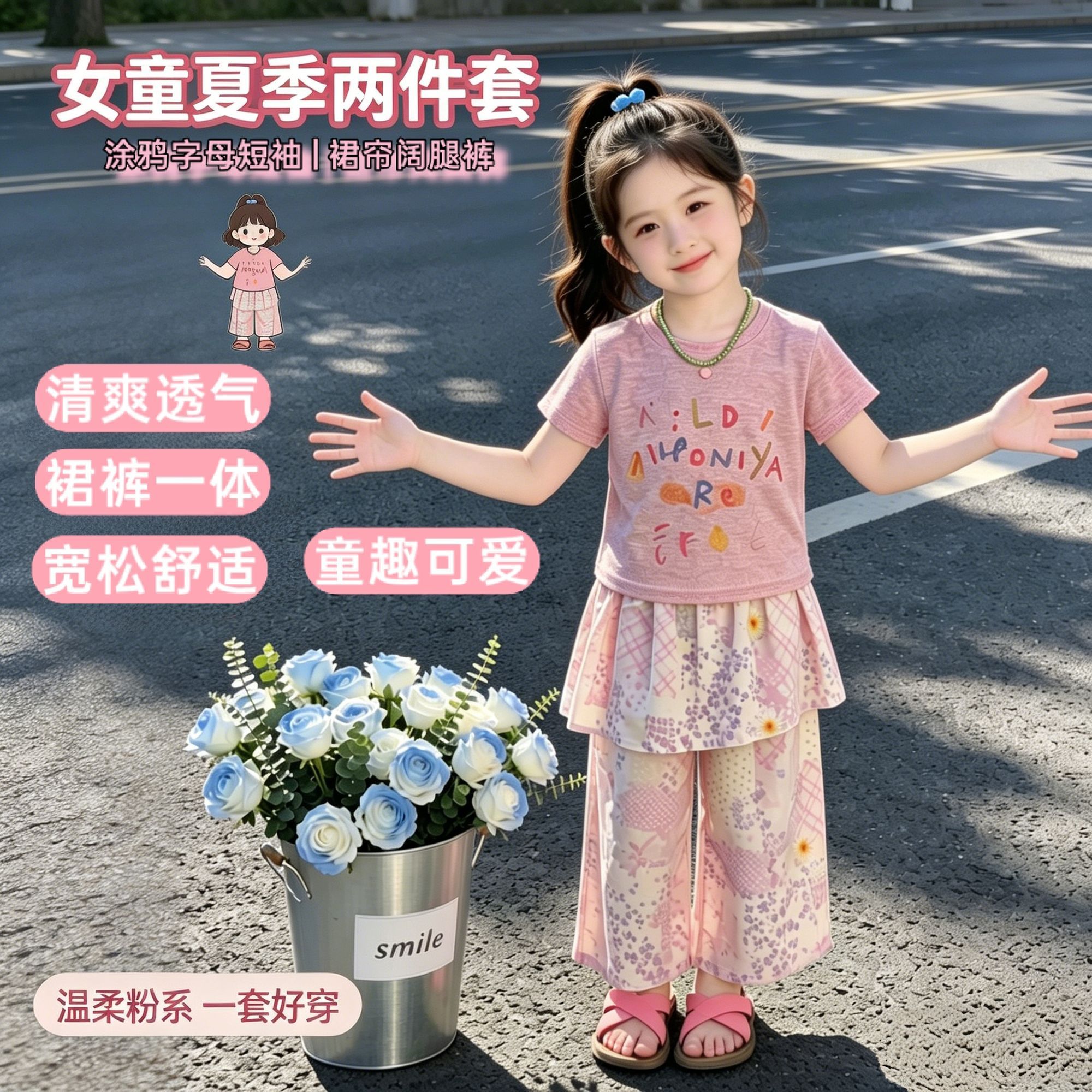 女童夏装套装洋气多巴胺可爱风
