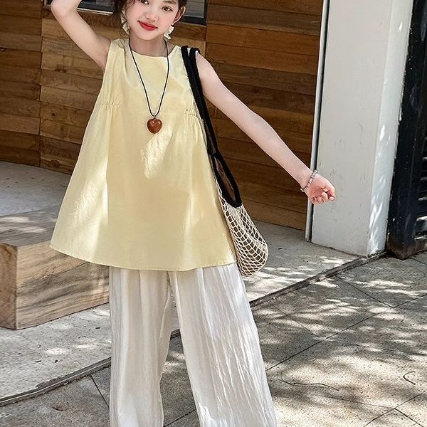 女童夏季2025新款无袖背心女孩套装洋气潮流韩版夏装阔腿裤两件套