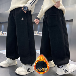 男童裤子加绒加厚2025新款冬装保暖棉裤灯芯中大儿童羊羔毛运动裤