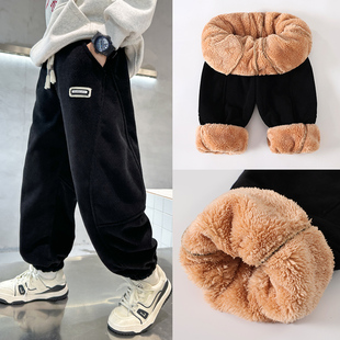 男童秋冬款裤子2025新款大男孩加厚灯芯绒棉裤儿童羊羔毛冬季长裤