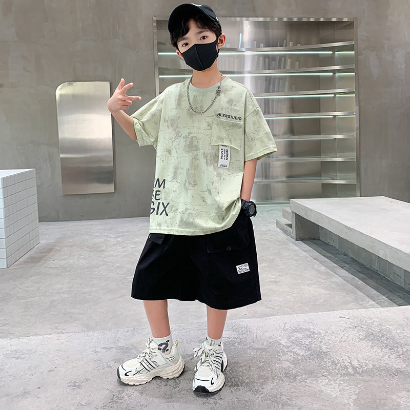 男童夏季套装2025新款中大童夏装运动服儿童男孩短袖短裤两件套潮