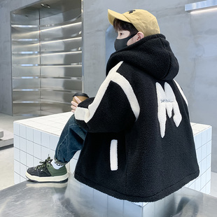 儿童羊羔绒外套男童2025新款 中大童网红炸街加绒加厚上衣潮 秋冬季