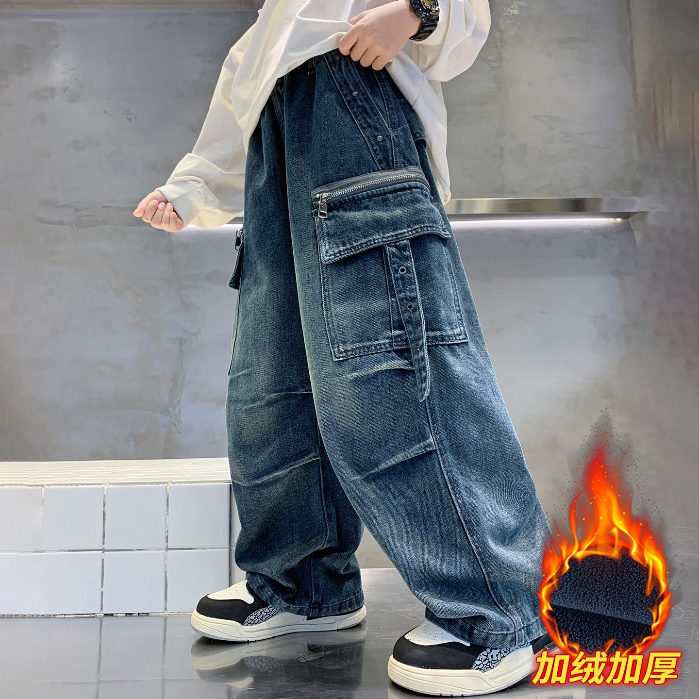 男童裤子秋冬款2025新款中大童男孩冬季工装裤儿童加绒保暖牛仔裤,童装/婴儿装/亲子装,裤子,淘宝优惠券,粉丝福利购,淘宝优惠卷