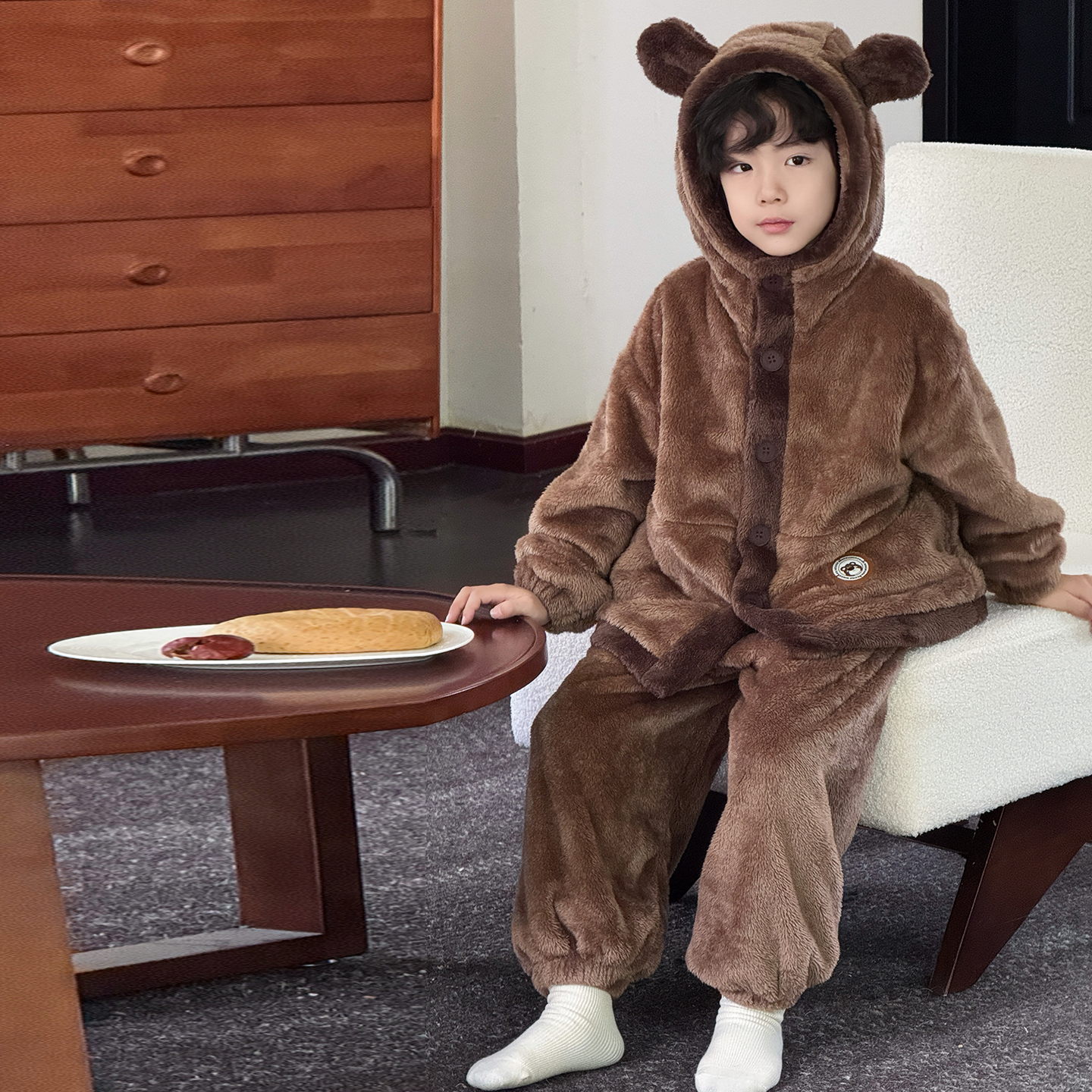 男童秋冬款珊瑚绒加厚家居服套装