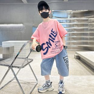 男童夏季套装2026新款儿童短袖牛仔裤中大童夏装男孩薄款炸街衣服