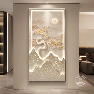 饰画入户正对门走廊过道挂画迎客松2025新款 轻奢高级感玄关装 壁画