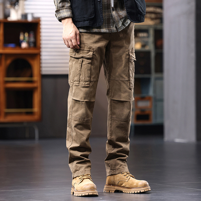 棕色直筒工装裤男士宽松2025春秋