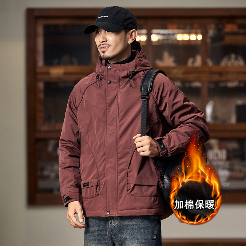 本命红二棉冲锋衣男冬季加厚保暖