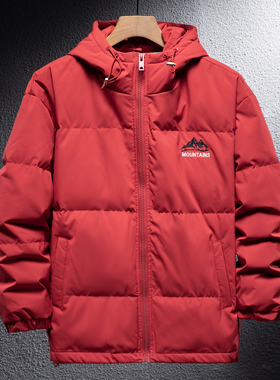 新年本命红色连帽羽绒服男冬季90白鸭绒加厚宽松潮流防寒保暖外套