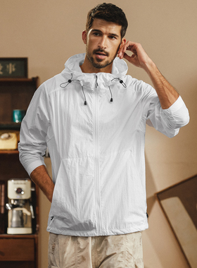 夏季白色防晒服男遮阳连帽宽松大码防紫外线防晒服户外钓鱼皮肤衣