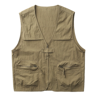 日系复古工装马甲男春秋季薄款潮牌无袖背心外套男式战术坎肩马夹