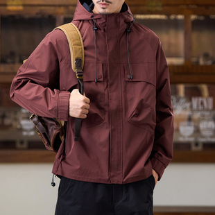 安克拉红色软壳防风衣男秋冬款宽松大码夹棉大码户外夹克风衣外套