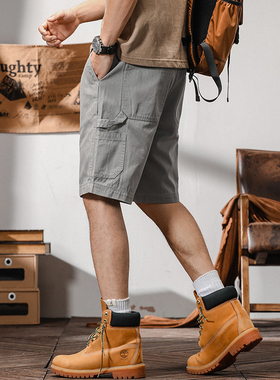 夏季浅灰色工装短裤男潮牌加肥加大码五分裤2025新款半身裤中裤薄