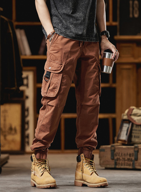 美式复古砖红色工装裤男户外多袋男装休闲裤2025秋冬新款男生裤子