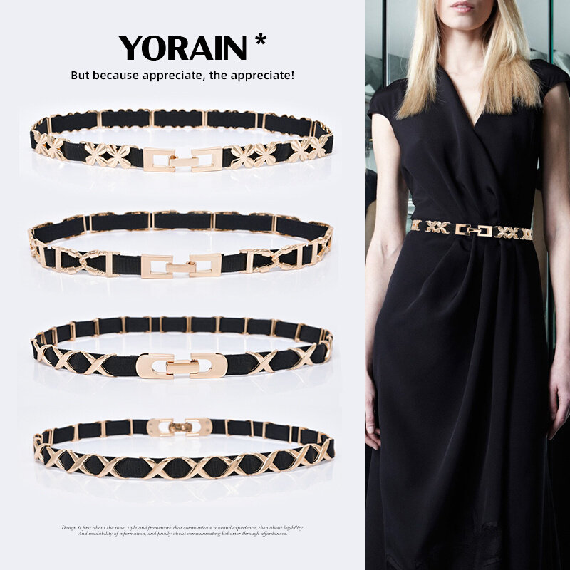 女士时尚金属链条松紧收腰细腰带