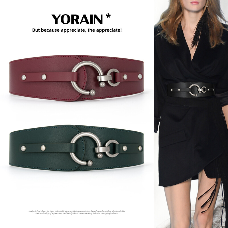 新款高级感哑光牛皮宽腰带女腰封