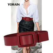 新款 红色宽腰带女配裙子大衣腰封真皮皮带毛衣配饰时尚 高级感牛皮