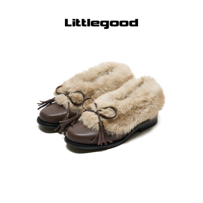 【新品折扣】littlegood复古毛毛鞋加绒女2025冬季新款防寒保暖