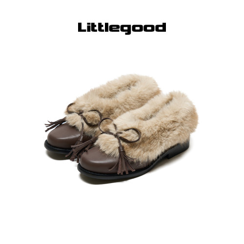 【新品折扣】littlegood复古毛毛鞋加绒女2025冬季新款防寒保暖