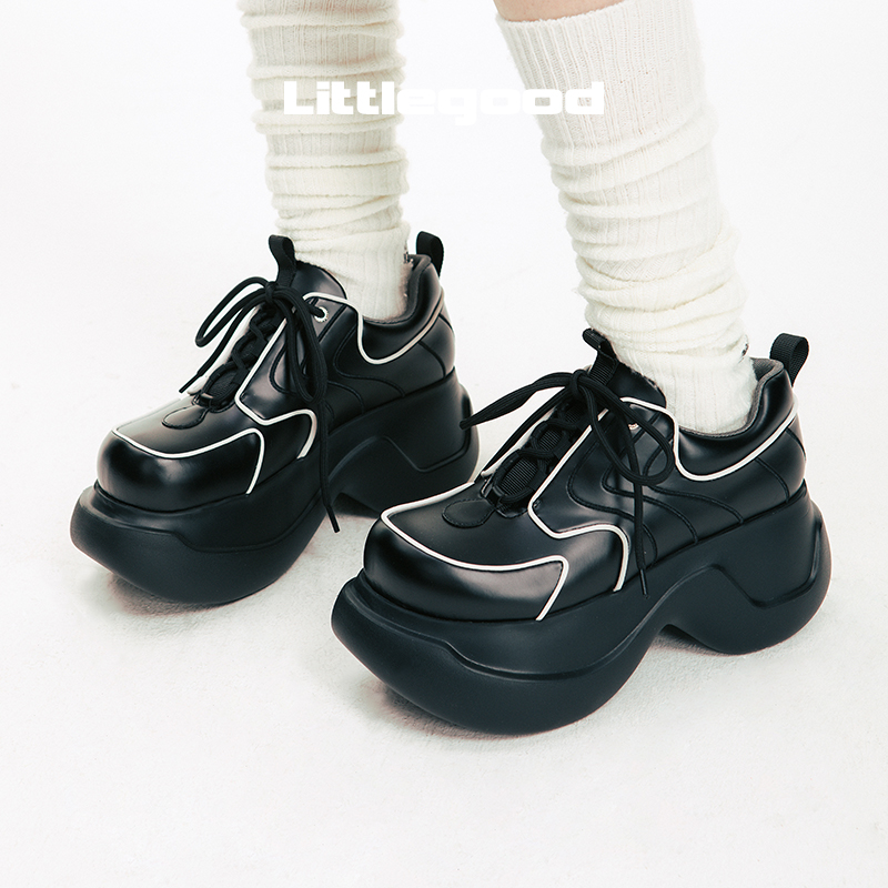 【新品】littlegood复古厚底单鞋女2023新款增高百搭休闲小皮鞋