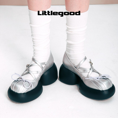 【7cm增高】littlegood甜美厚底玛丽珍鞋女新款百搭蝴蝶结皮鞋