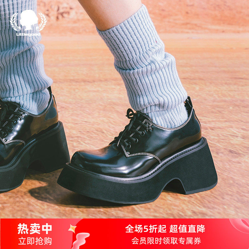 littlegood日系小皮鞋女新款设计感厚底百搭德比鞋学院风