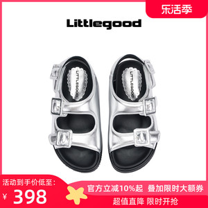 littlegood日系凉鞋女2024夏季新款百搭银色沙滩鞋学院风