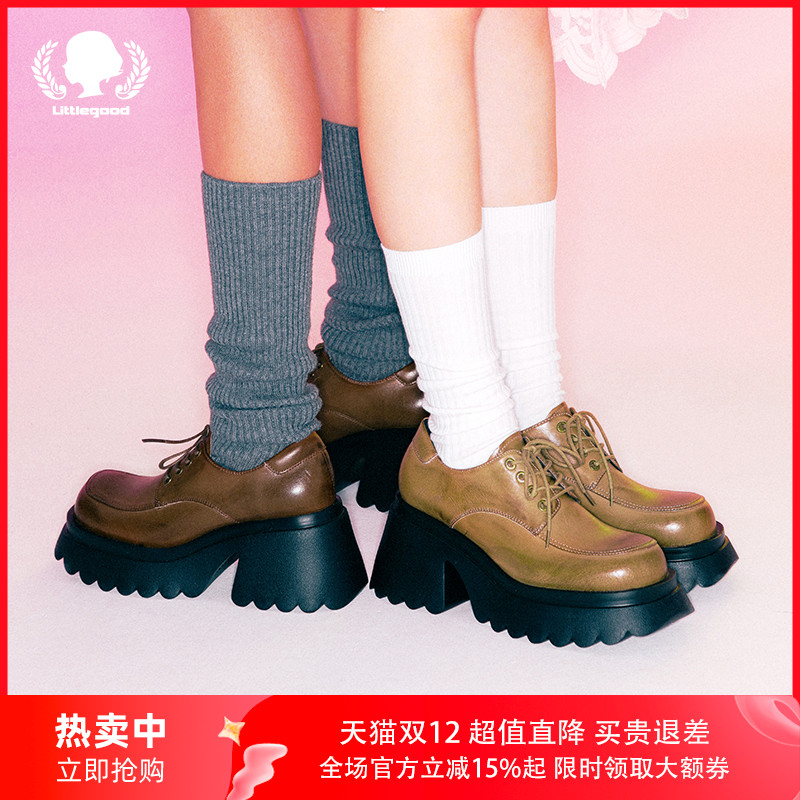 littlegood复古风厚底擦色小皮鞋