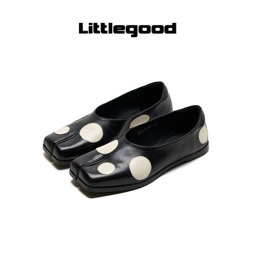 littlegood方头波点分趾鞋女