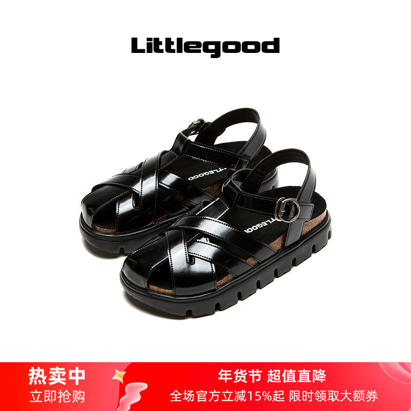 【25SS】littlegood复古罗马凉鞋女2025夏季新款百搭镂空厚底凉鞋,女鞋,罗马凉鞋,淘宝优惠券,粉丝福利购,淘宝优惠卷