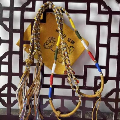 藏式手工编织唐卡挂绳民族财神吊坠八股佛牌五路棉线绳项链