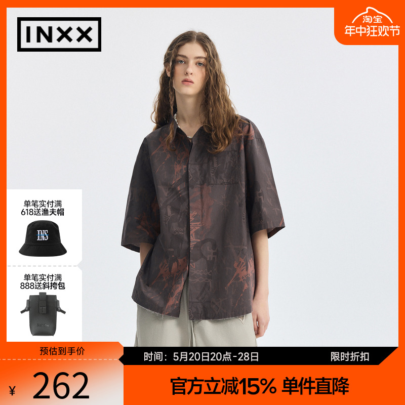 【INXX】APYD时尚潮牌夏新品短袖衬衣情侣满版印花衬衫APE2040679