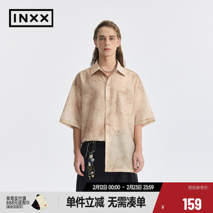 【INXX】APYD 国风印染短袖衬衫男女同款宽松休闲上衣APE2040608