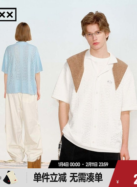 【INXX】夏季休闲风针织开衫镂空织花面料短袖衬衫情侣XRF2061022