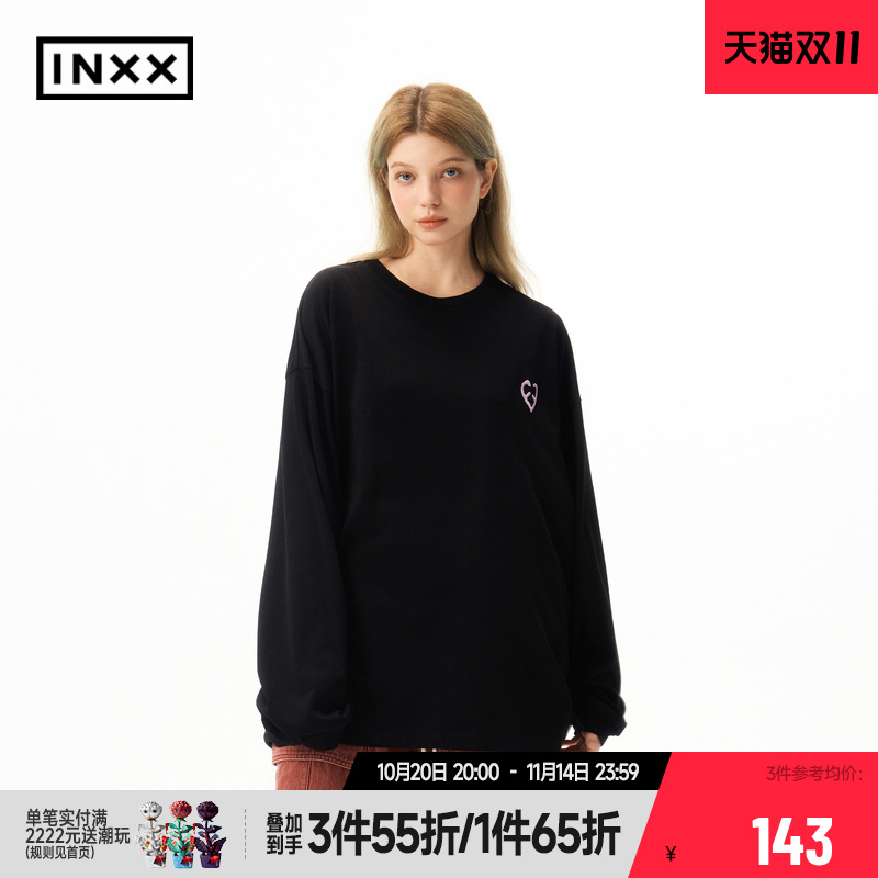 【INXX】潮牌爱心刺绣T恤甲骨文印花长袖上衣男女同款XRF1010569