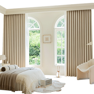 遮光窗帘2025新款芝士羊绒奶油色轻奢现代卧室客厅全遮阳布挂钩式