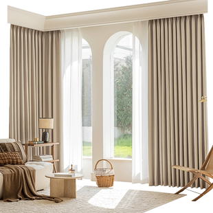 芝士羊绒窗帘卧室遮光2026流行新款奶茶色高级感雪尼尔全遮阳隔热
